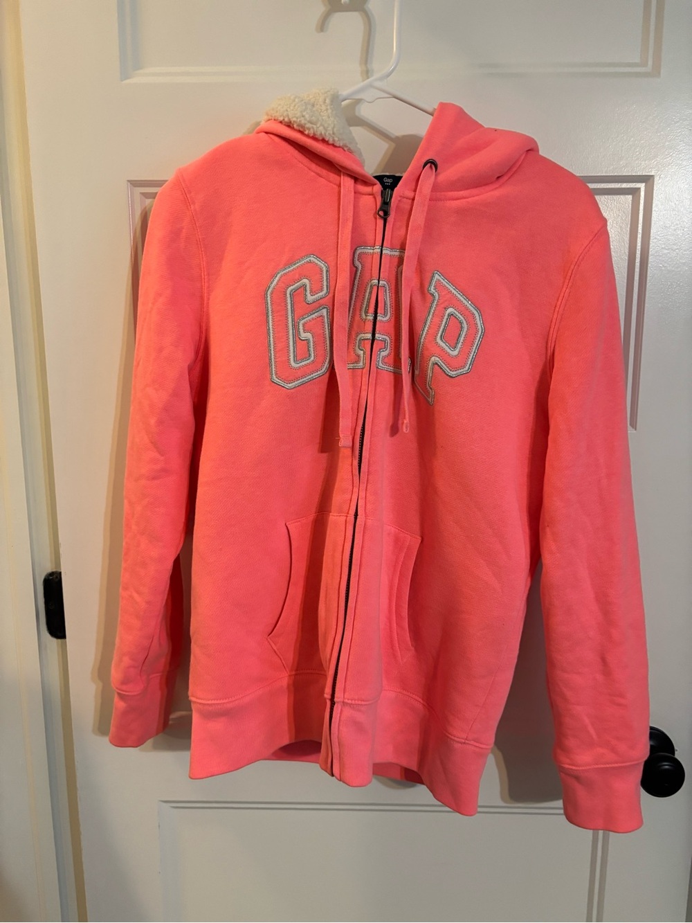 GAP Coral Pink Zip-Up Hoodie with Sherpa Hood